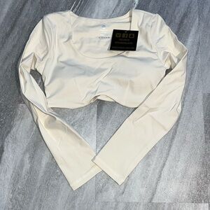 Host Pick! Effortless Contour Long Sleeve Crop Top Bone White Large built-in-bra